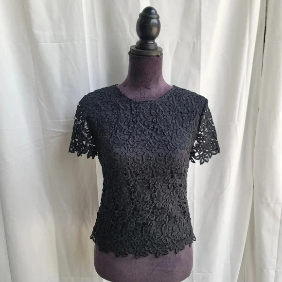 Catherine's Malandrino Crop TOP LACE Black Gold Zip Back WOMAN'S Sz XS - Picture 1 of 9